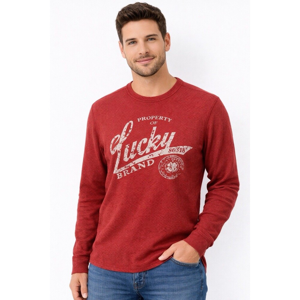 Lucky‎ Brand Red Thermal Waffle Knit Graphic Long Sleeve Shirt Men's Small